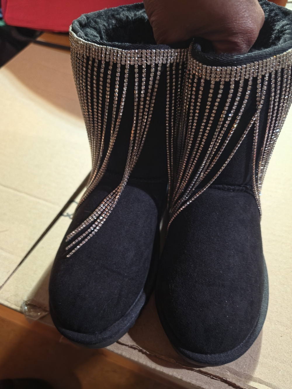 Women’s Black Rhinestone Fringe Winter Boots